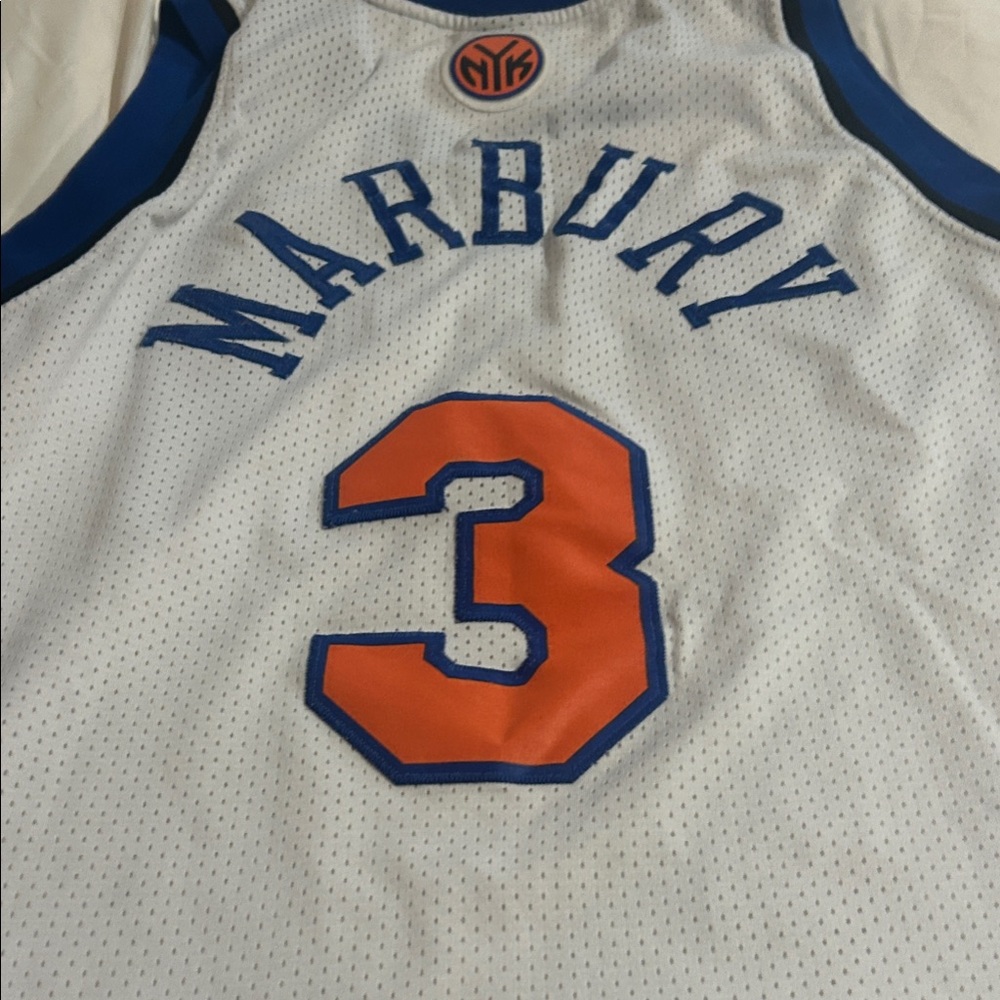NBA White and Blue Jersey with Orange Accents